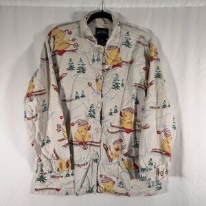 Nick & Nara Sleep Shirt Women's Large Off White Duck Print Long Sleeve Button Up